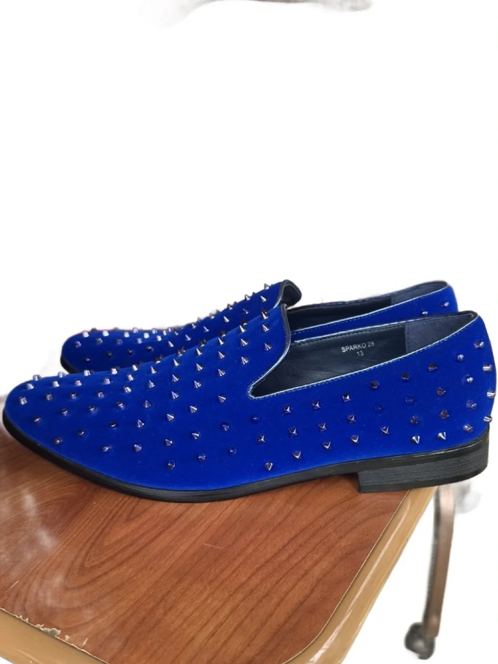 Enzo Blue Studded Velvet Slip-On Formal Dress Loafers for Men